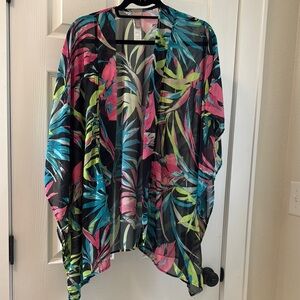 Chico's Blue and Pink Tropical Pattern Oversized Kimono